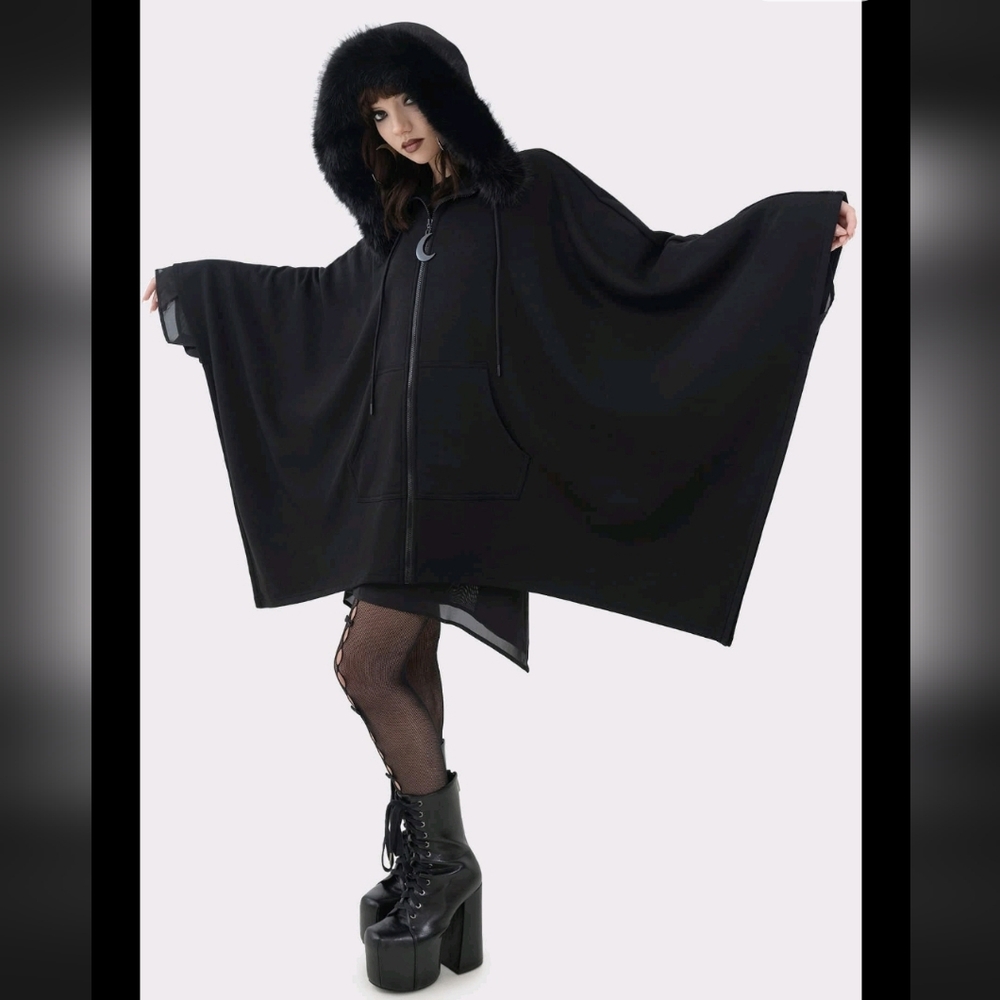 Killstar Black Hooded Poncho Sweater - Picture 4 of 10